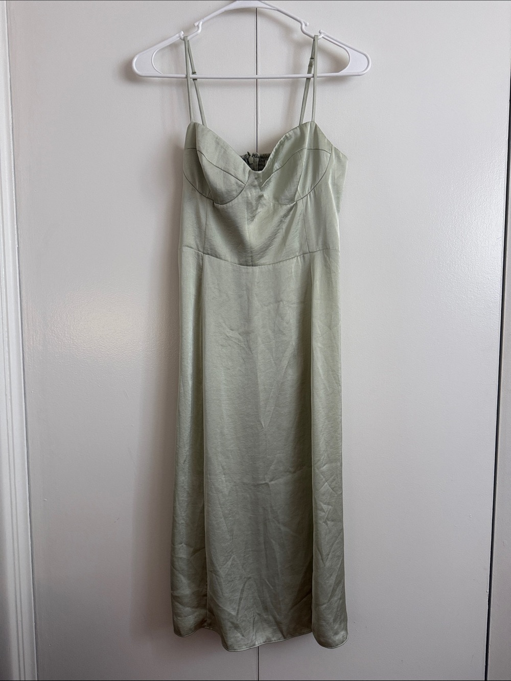 Aritzia Wilfred Satin Slip Dress in Light Sage Green